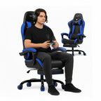 Sedia Gaming Reclinabile con Poggiapiedi Estraibile, Cuscino Lombare e Poggiatesta