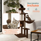 Tiragraffi per gatti 120 cm con cuccia e amaca multilivello