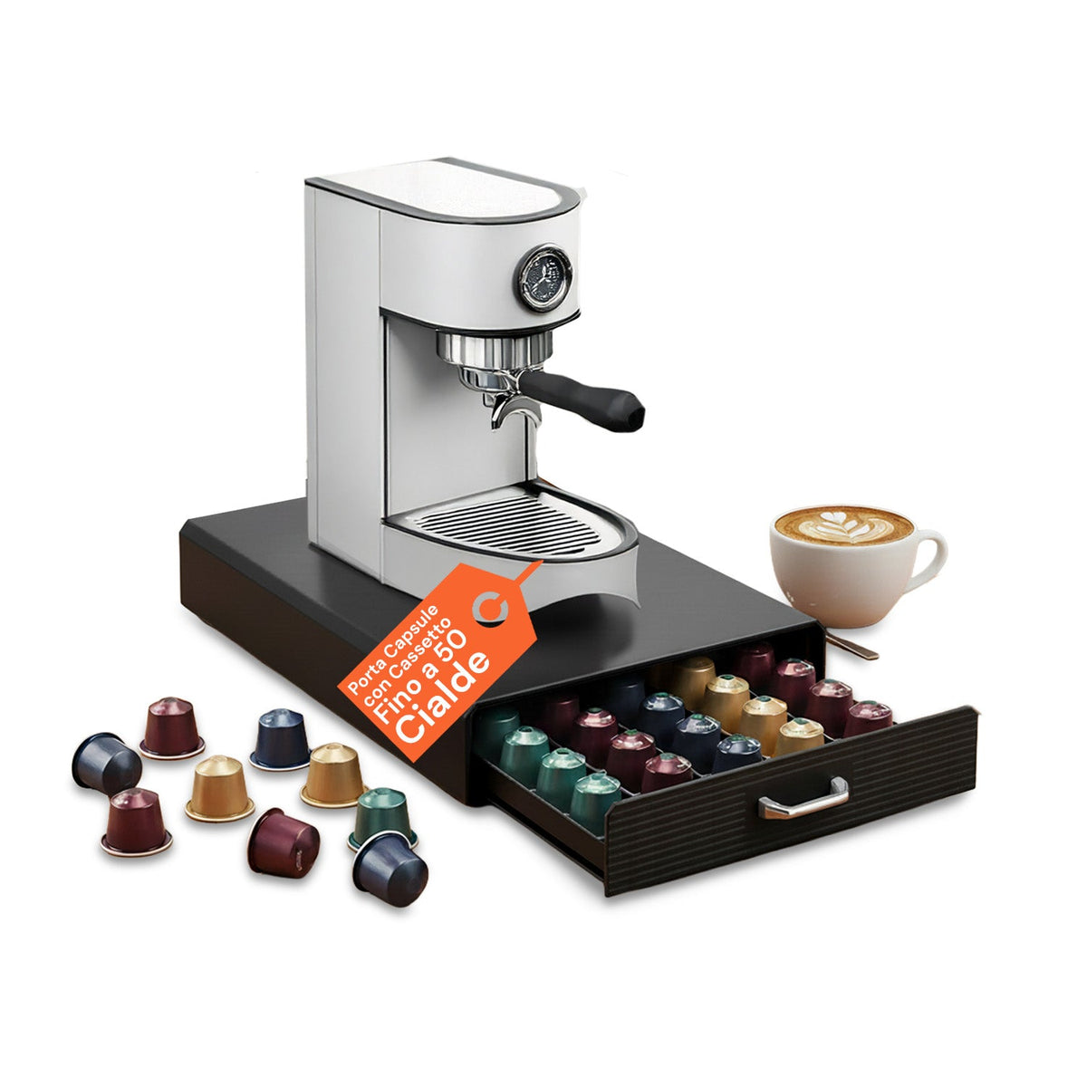 Organizer Capsule Caffè 1 Cassetto Nero Elegante – Capienza 50 Capsule