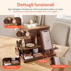 Organizer da Scrivania in Legno con Supporto Smartphone e Porta Orologi – Compreso di Alloggiamento per il Cavo di Ricarica – 25,5x15x18,5 cm