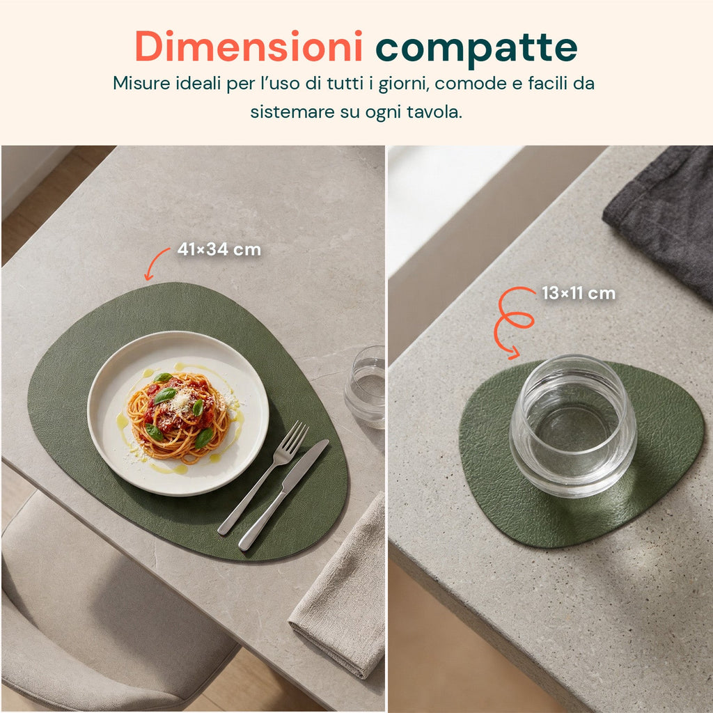 Set da 12 Pezzi di Tovagliette Americane e Sottobicchieri Reversibili in Similpelle PVC Impermeabile e Antiscivolo - 41x34 cm