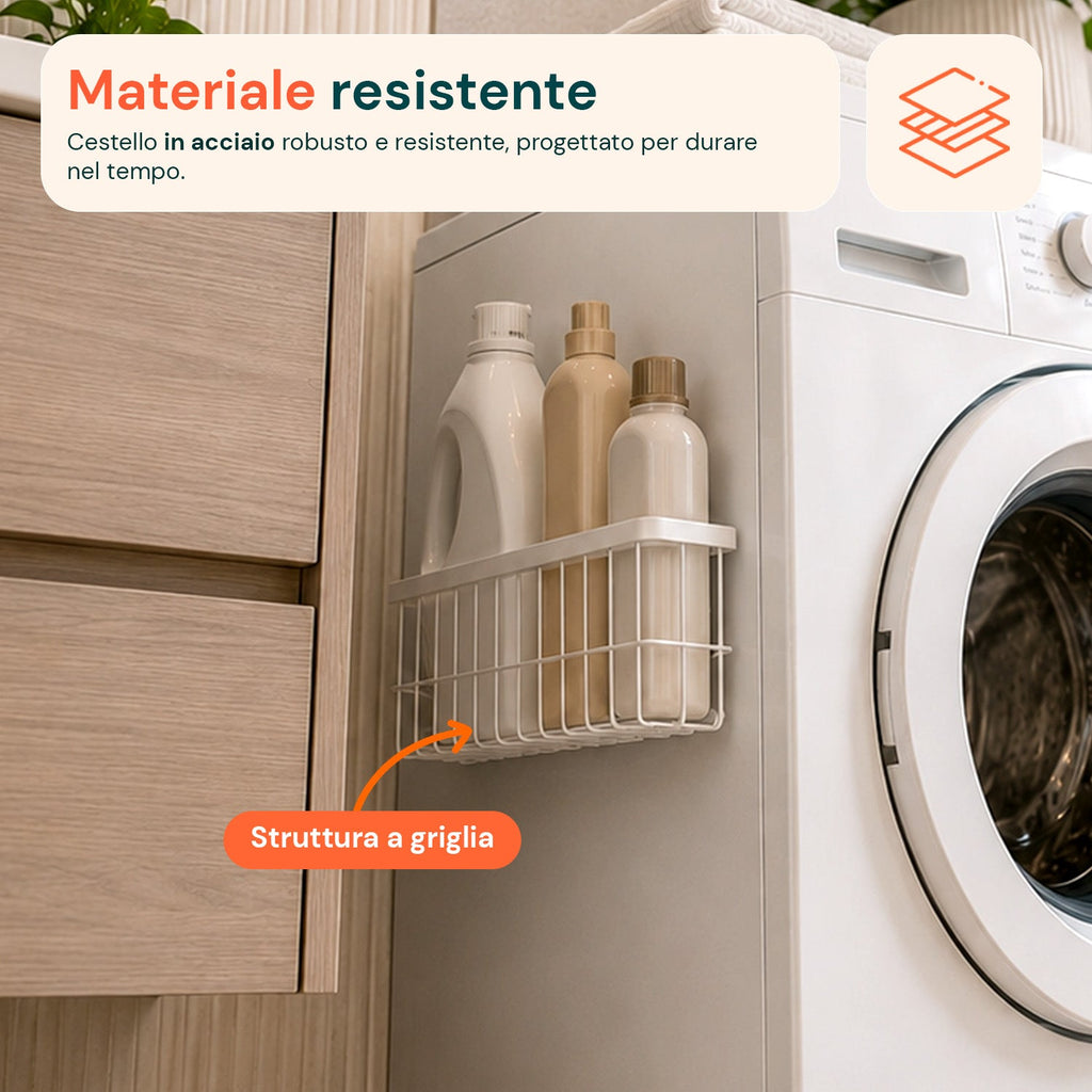 Set 2 Cestini Magnetici Multiuso in Acciaio, Organizer Portaoggetti Salvaspazio a Griglia, Installazione Senza Fori, Portata Max 5 kg