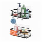 Set di 2 mensole adesive da parete in acciaio nero per bagno e cucina