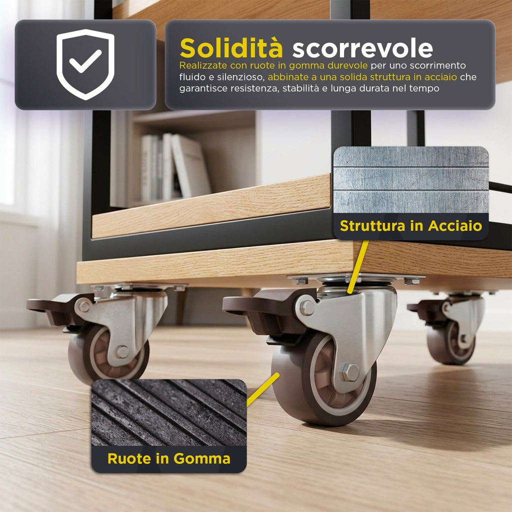Set 4 Ruote Universali Piroettanti da 50 mm in Gomma e Acciaio – Portata 200 kg – Kit Completo con Viti e Cacciavite