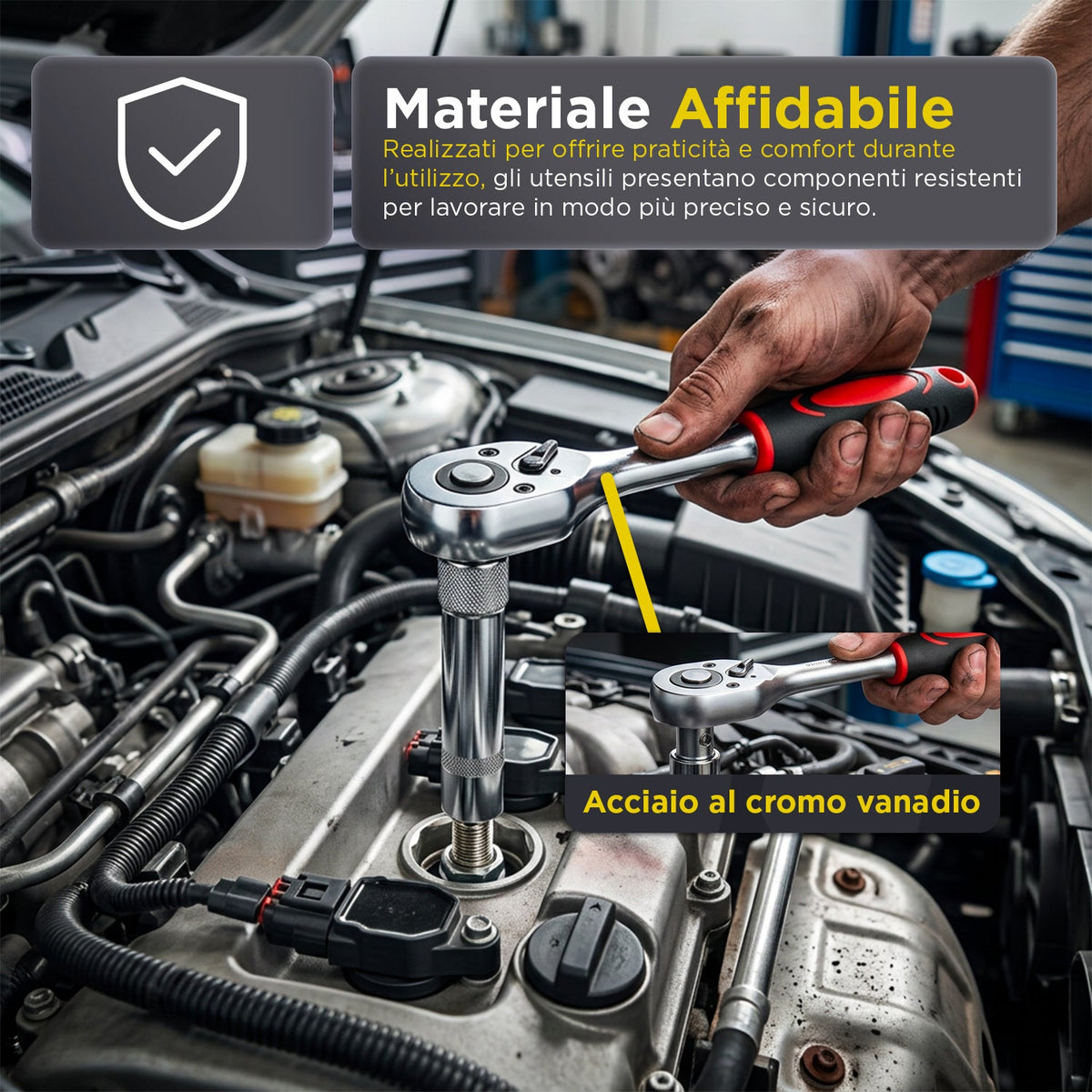 Set 94 Attrezzi da Lavoro in Cromo Vanadio con Valigetta – Meccanica Professionale Completo di Cricchetti, Bussole, Punte e Prolunghe