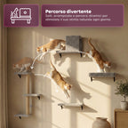 Parco Giochi Verticale da Parete per Gatti - in Legno Multistrato e Sisal Naturale