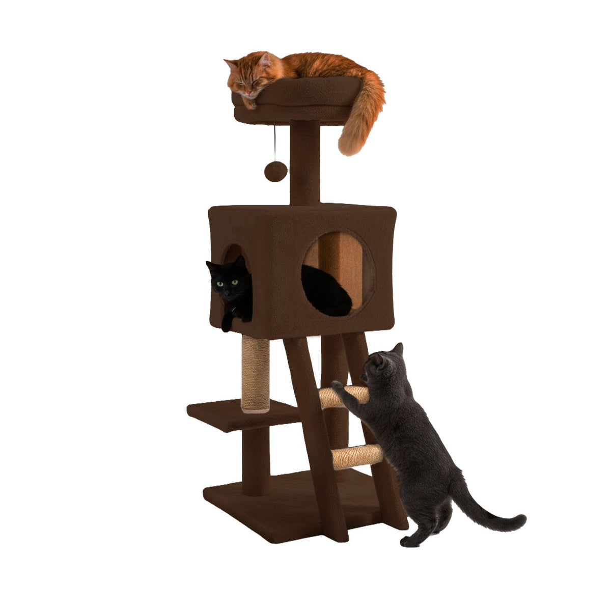 Tiragraffi per gatti da 92 cm con cuccia, scaletta e giochi
