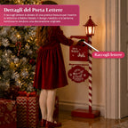 DeerPost Cassetta Postale Natalizia con Lanterna a LED e Sportello Posteriore, Decorazione in Metallo con Cartello Pendente, Altezza 92,5 cm