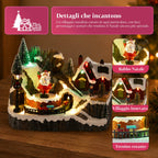 LitVille Villaggio di Natale Illuminato a LED con Trenino in Movimento e Babbo Natale Rotante, 8 Melodie Natalizie, 23x15x18 cm, a Batteria