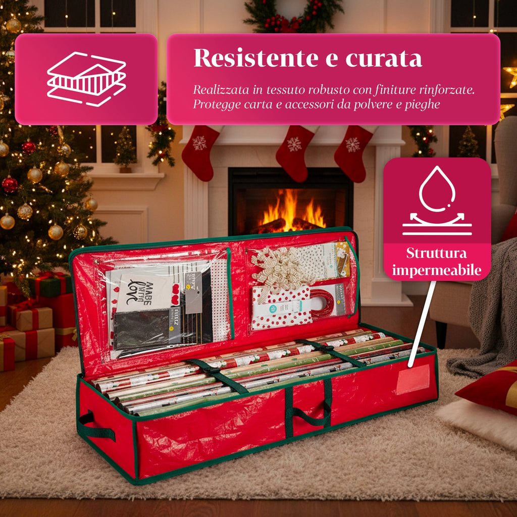 Organizer Multiuso per Addobbi Natalizi in Tessuto Oxford con Manici e Tasche