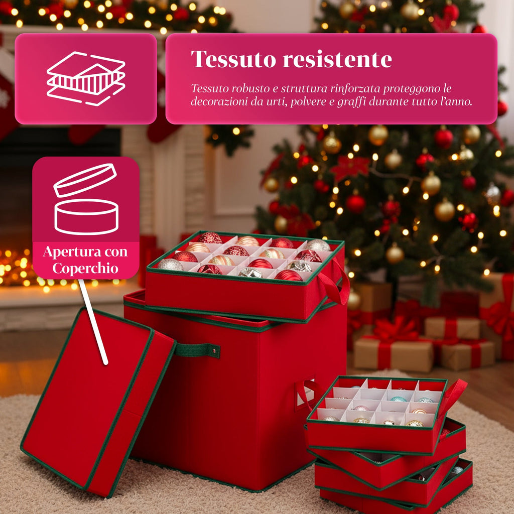 Organizer per 64 Palline di Natale in Tessuto Oxford e TNT con Coperchio e Manici