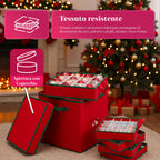 Organizer per 64 Palline di Natale in Tessuto Oxford e TNT con Coperchio e Manici