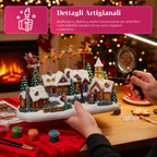 Villaggio di Natale Animato Frostvale con Luci LED, Musica e Slitta in Movimento