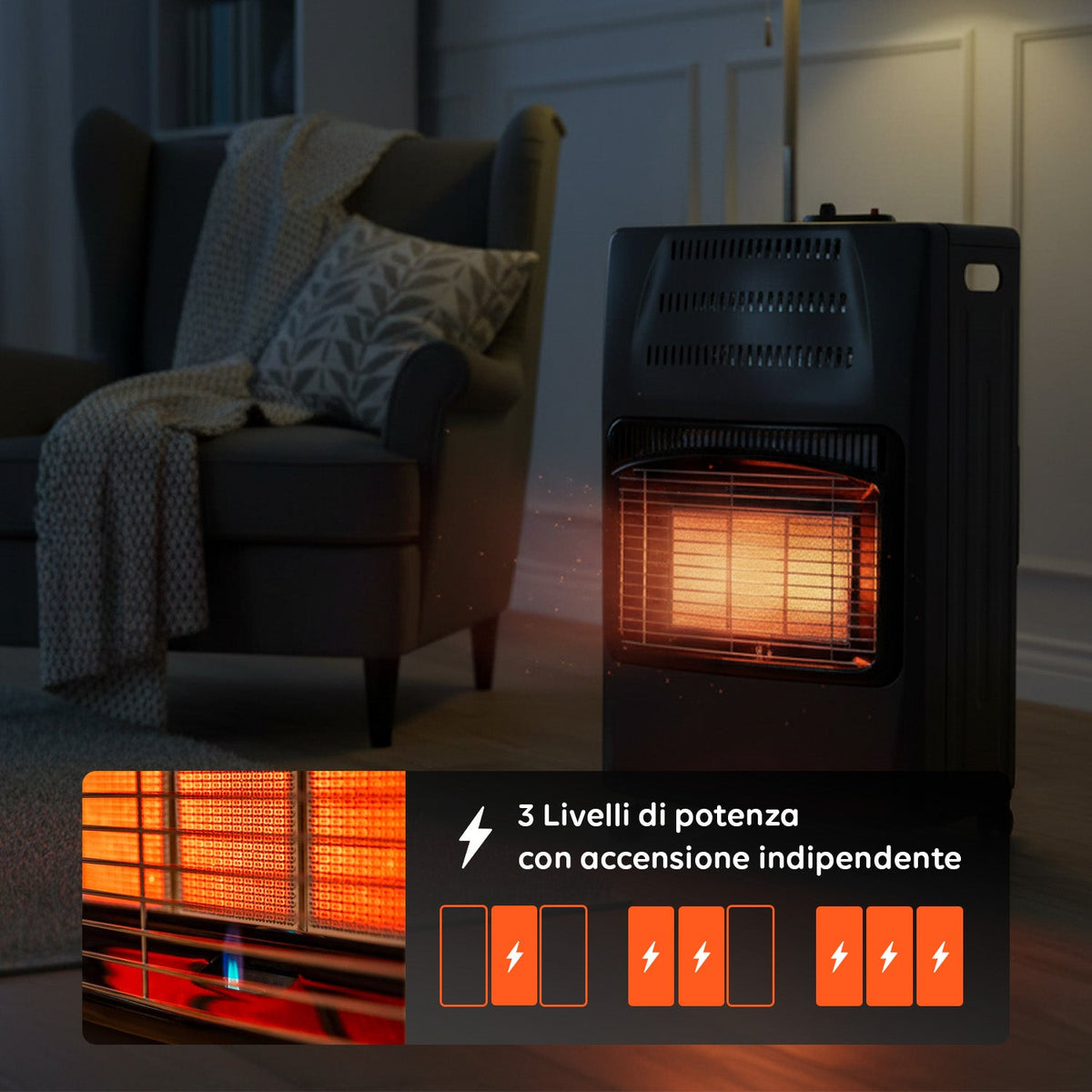 Buddy Stufa a Gas Pieghevole – Potenza 4,2kW con 3 Livelli di Riscaldamento
