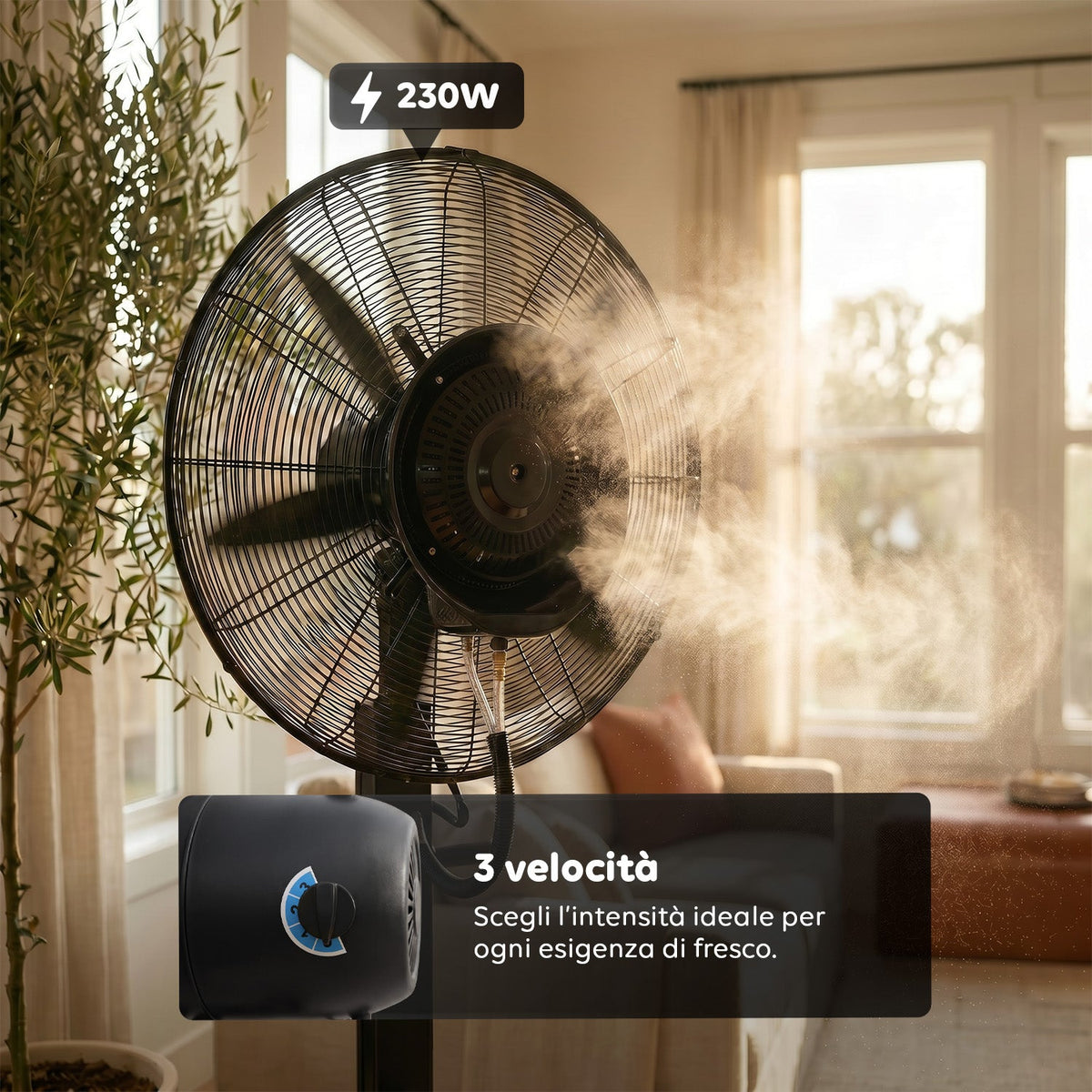 Ventilatore Nebulizzatore Industriale 230W con Pale in Alluminio 65 cm - 3 Velocità di Oscillazione