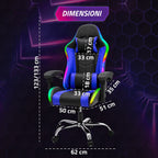 Sedia Gaming Ergonomica con Luci RGB e Cuscino Lombare Massaggiante, Poltrona Ufficio Reclinabile con Telecomando