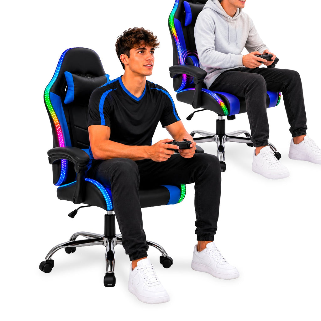 Sedia Gaming Ergonomica con Luci RGB e Cuscino Lombare Massaggiante, Poltrona Ufficio Reclinabile con Telecomando