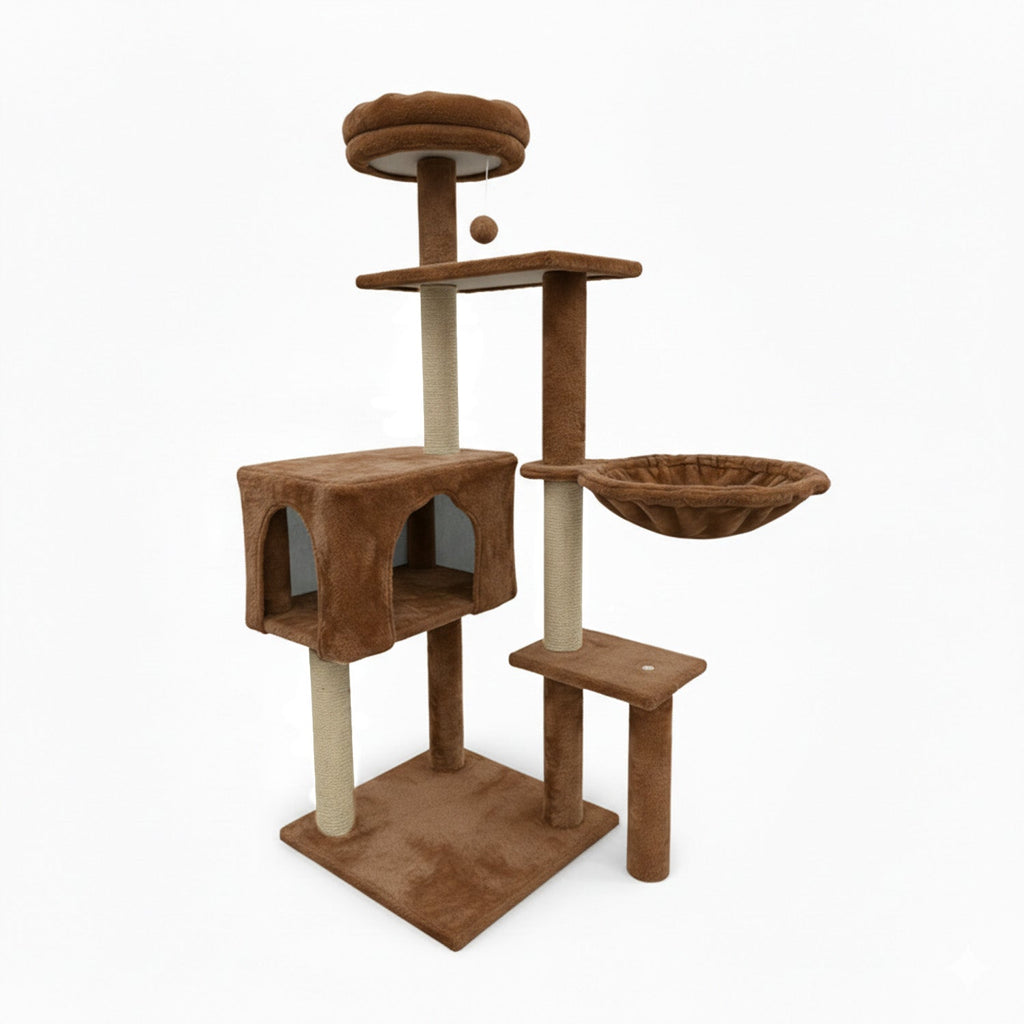 Tiragraffi per gatti 120 cm con cuccia e amaca multilivello
