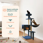 Tiragraffi per gatti 120 cm con cuccia e amaca multilivello