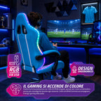 Sedia Gaming Ergonomica con Luci RGB e Cuscino Lombare Massaggiante, Poltrona Ufficio Reclinabile con Telecomando