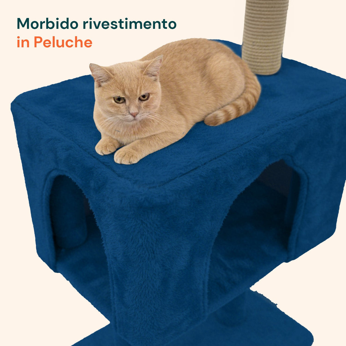 Tiragraffi per gatti 120 cm con cuccia e amaca multilivello