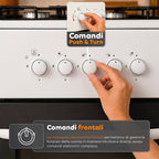 Cucina a Gas 50x50 cm con Forno a Gas 49 Litri, 4 Fuochi di Diversa Potenza, Valvole di Sicurezza e Coperchio
