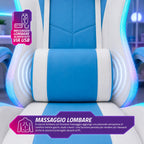 Sedia Gaming Ergonomica con Luci RGB e Cuscino Lombare Massaggiante, Poltrona Ufficio Reclinabile con Telecomando
