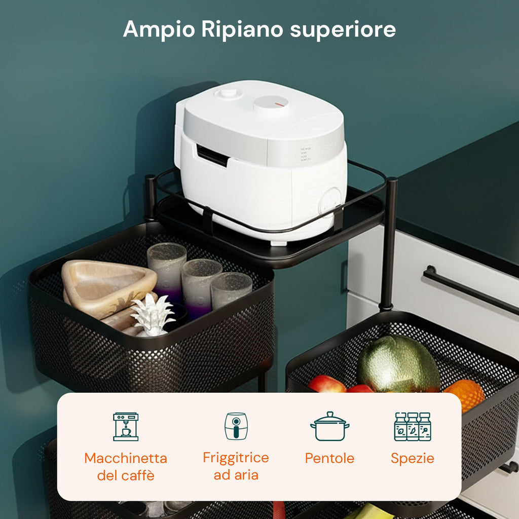 Carrello Multiuso Richiudibile Quadrato Salvaspazio con Ruote - Organizer con Cestelli (3/4/5 Ripiani) Nero o Bianco