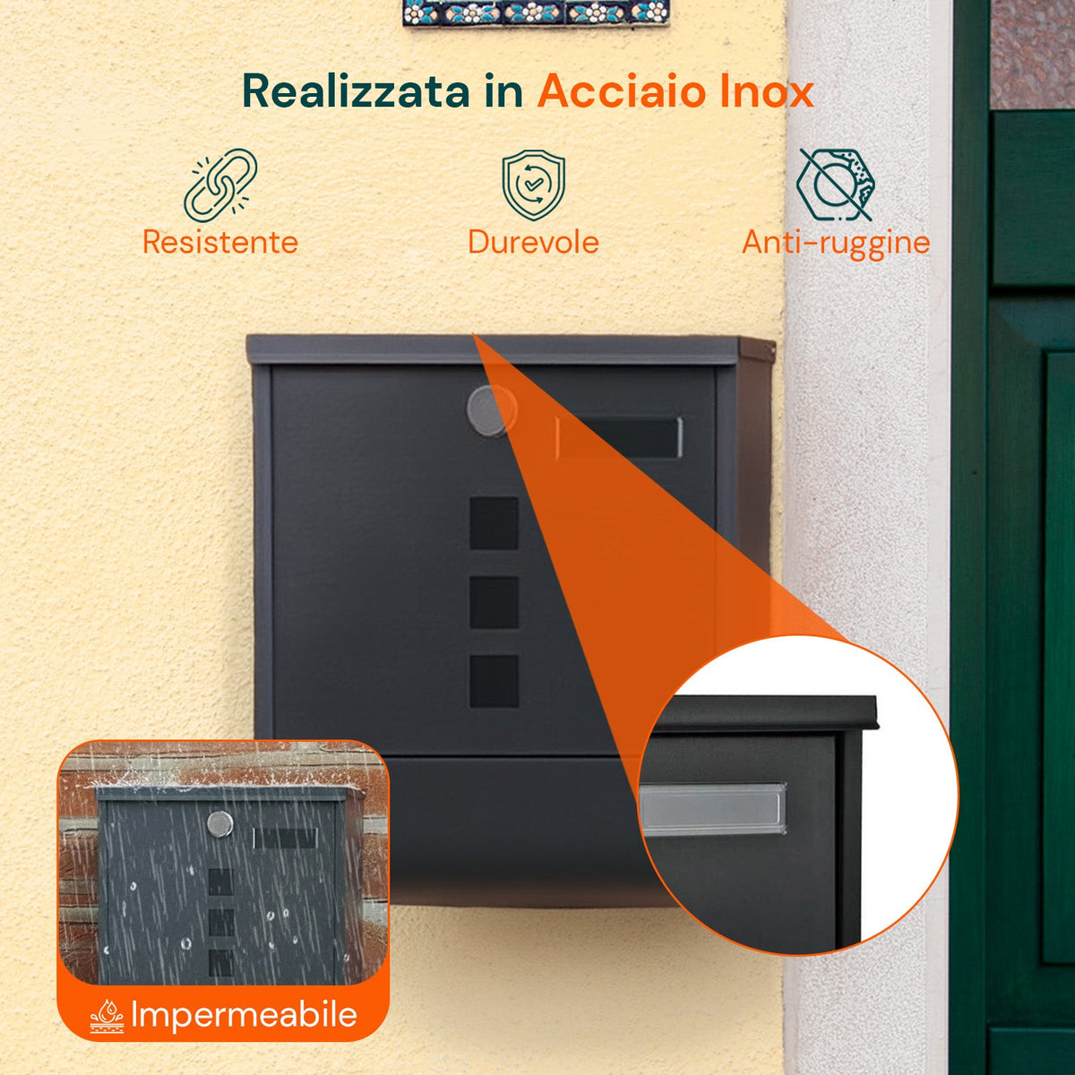 Cassetta Postale in Acciaio Inox con Serratura e Scomparto Giornali