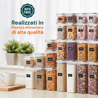 Set di 24 contenitori ermetici per alimenti di diverse dimensioni con etichette