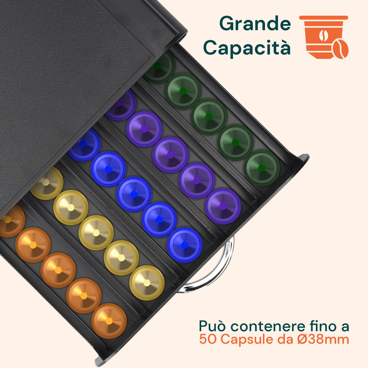 Organizer Capsule Caffè 1 Cassetto Nero Elegante – Capienza 50 Capsule