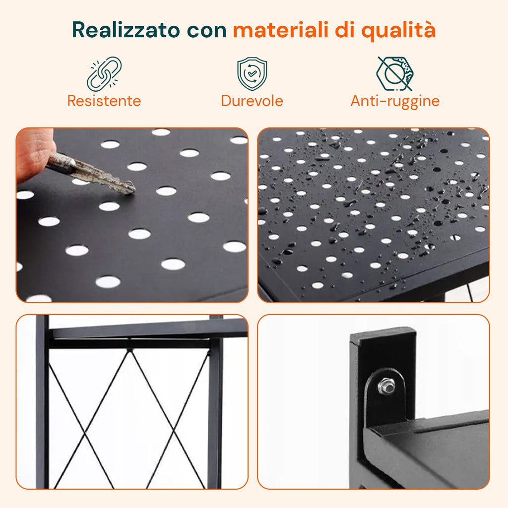 Scaffale mobile pieghevole a 4 ripiani con ruote girevoli bloccabili