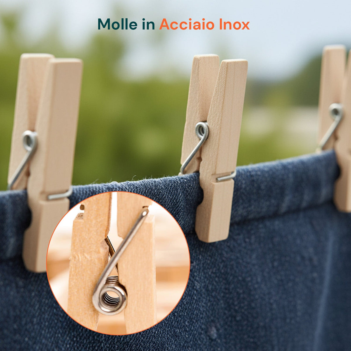 Set 100 Mollette in Legno Multiuso con Molla in Acciaio