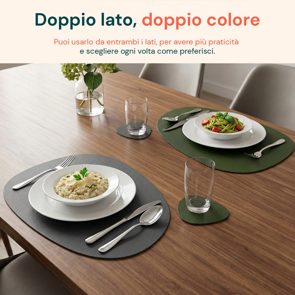 Set da 12 Pezzi di Tovagliette Americane e Sottobicchieri Reversibili in Similpelle PVC Impermeabile e Antiscivolo - 41x34 cm
