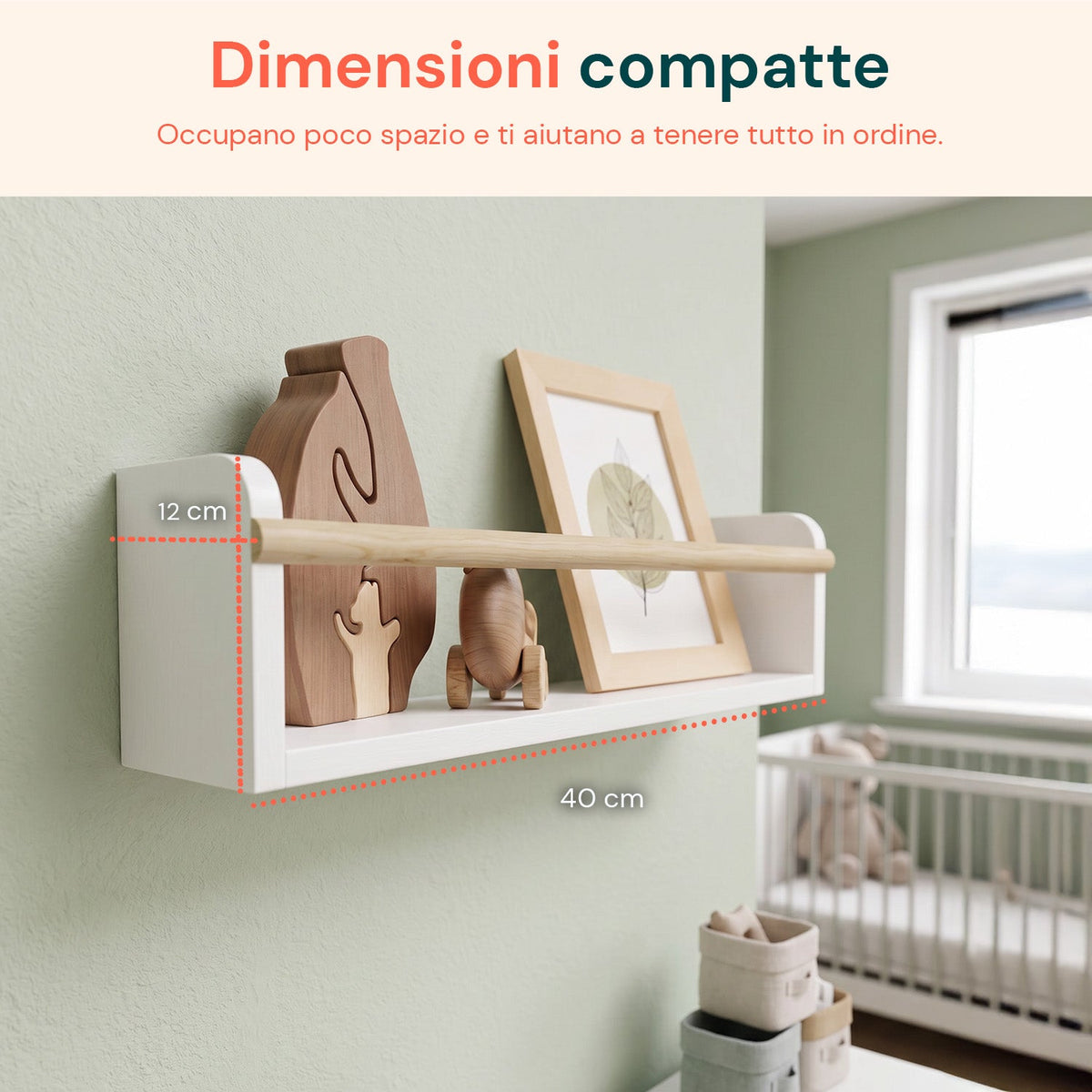 Set di 3 mensole da parete multiuso in legno resistente 40x12 cm - Portata 3 kg