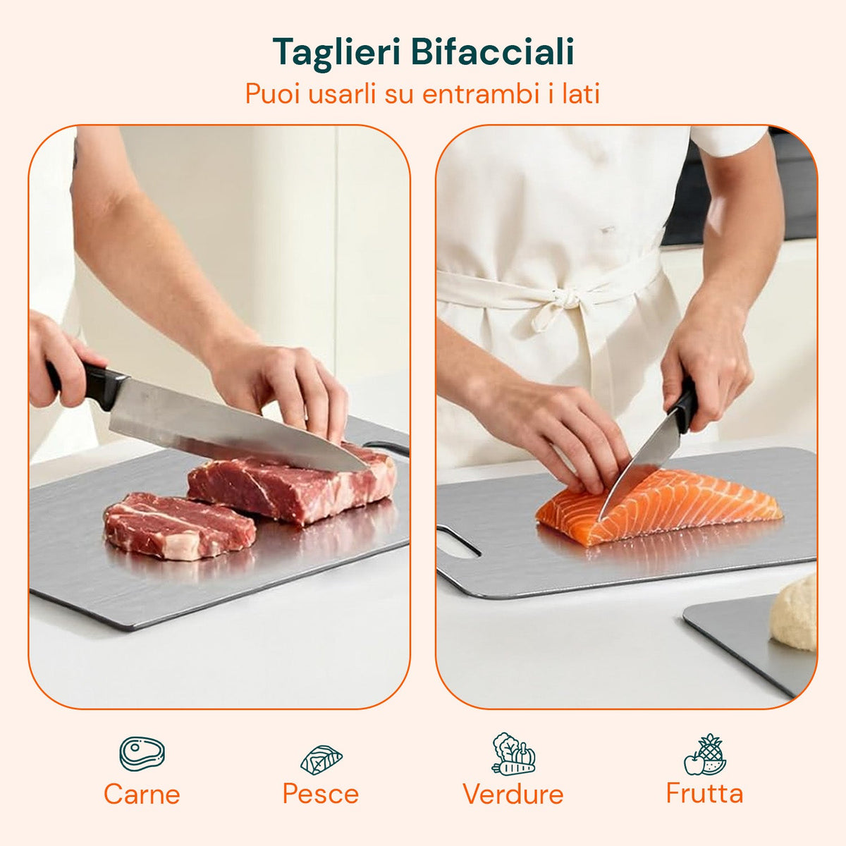 Set 3 Taglieri Bifacciali Varie Dimensioni in Acciaio Inox Antiruggine