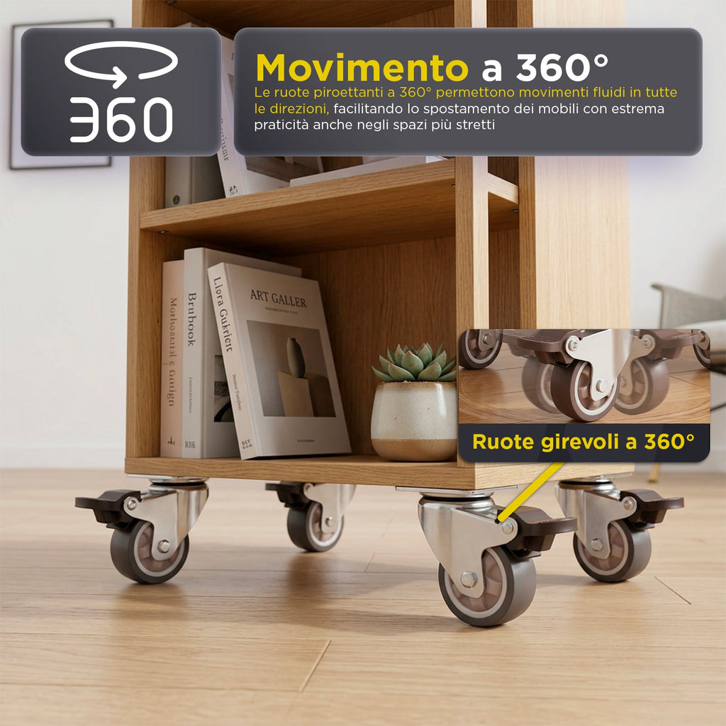 Set 4 Ruote Universali Piroettanti da 50 mm in Gomma e Acciaio – Portata 200 kg – Kit Completo con Viti e Cacciavite