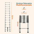 Scala Telescopica Professionale da 7 a 13 Gradini in Acciaio – Uso Domestico e Lavorativo