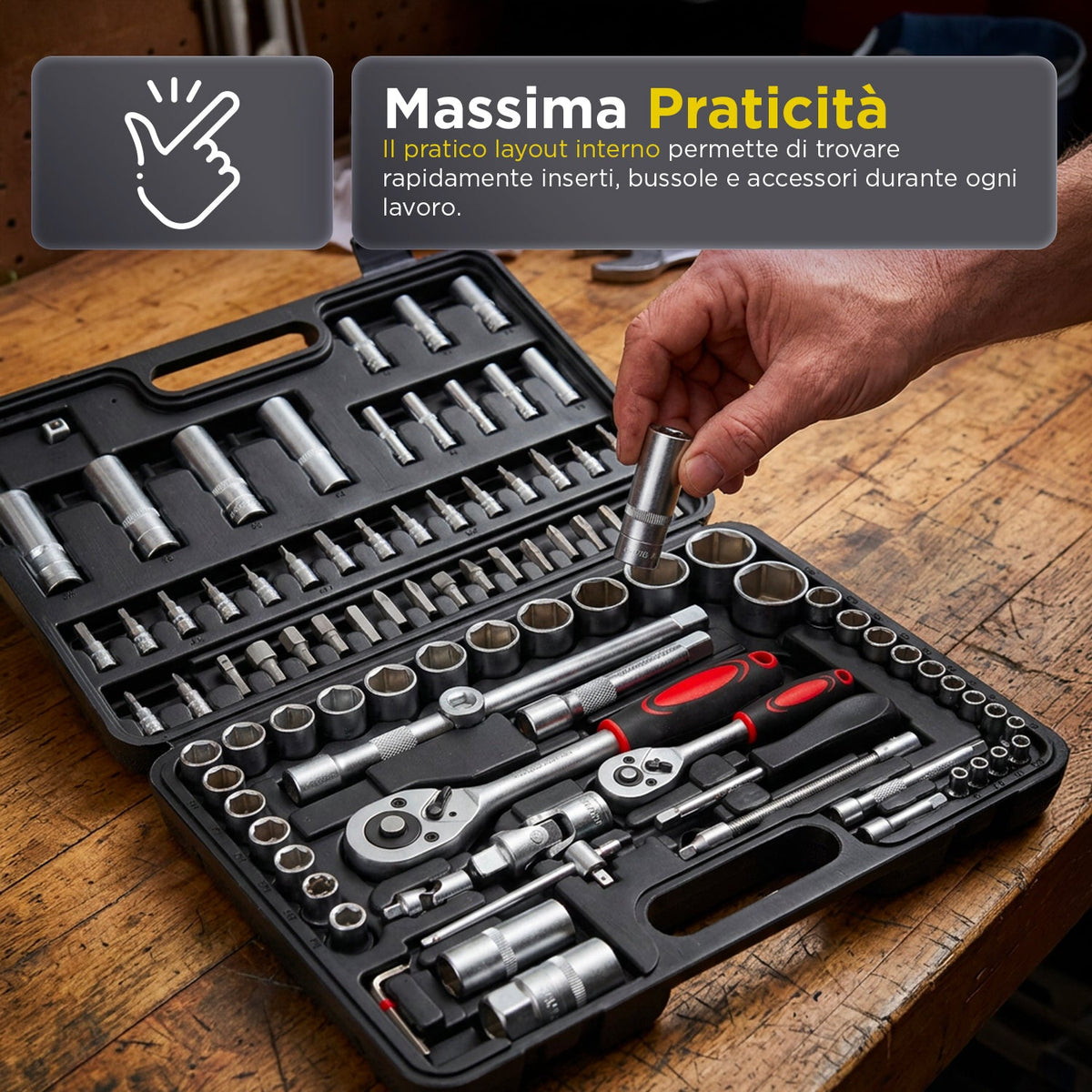 Set 94 Attrezzi da Lavoro in Cromo Vanadio con Valigetta – Meccanica Professionale Completo di Cricchetti, Bussole, Punte e Prolunghe