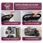Passeggino per Cani e Gatti Pieghevole Portata 15kg con Cabina Trasparente - in Acciaio e Tessuto Oxford con Portabicchieri e Cestello