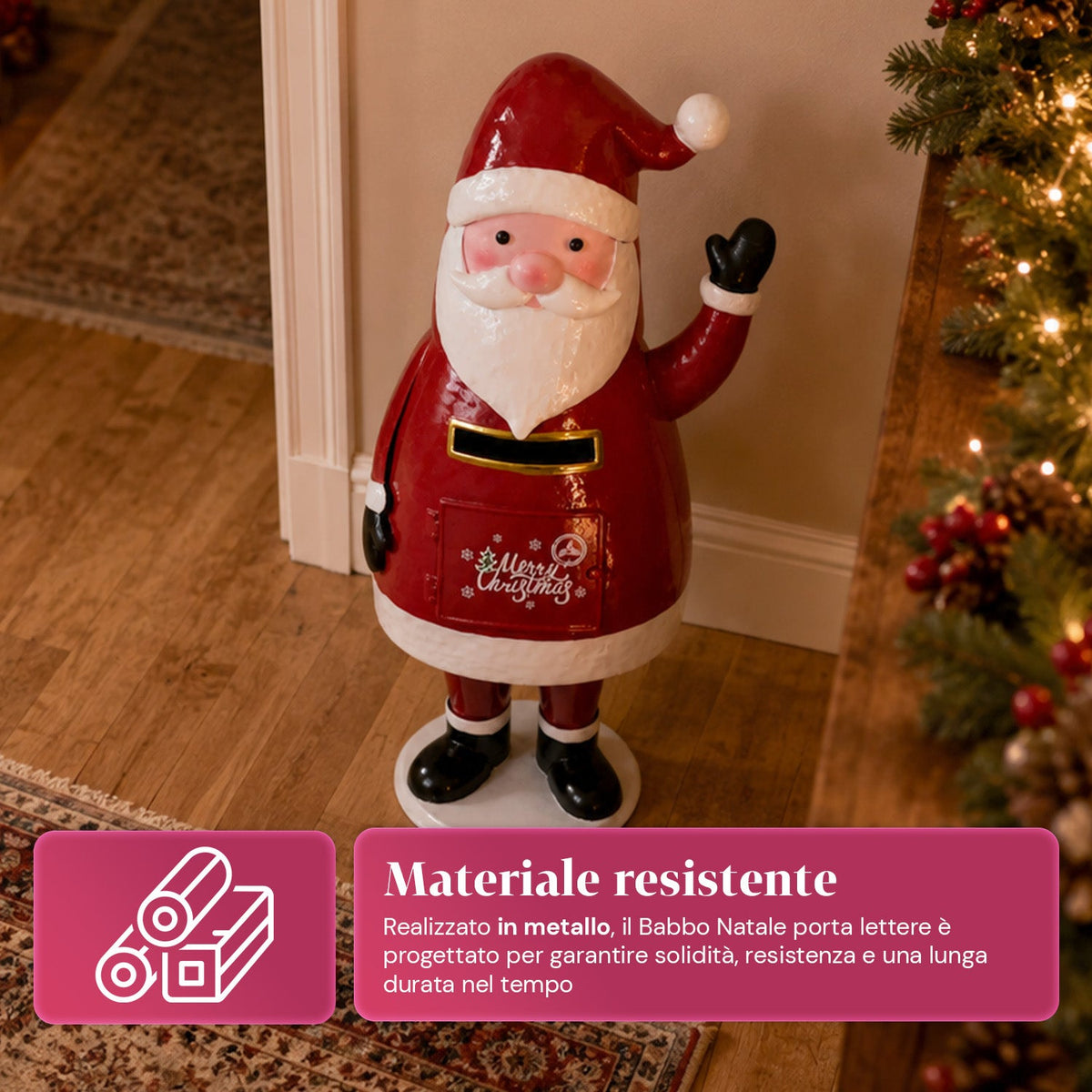 Dear Santa, statua Babbo Natale porta lettere in metallo, sportello ad apertura manuale, altezza 54,5 cm, dimensioni 28x19x54,5 cm