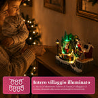 LitVille Villaggio di Natale Illuminato a LED con Trenino in Movimento e Babbo Natale Rotante, 8 Melodie Natalizie, 23x15x18 cm, a Batteria
