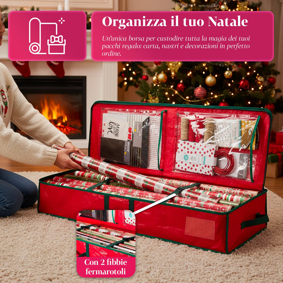 Organizer Multiuso per Addobbi Natalizi in Tessuto Oxford con Manici e Tasche