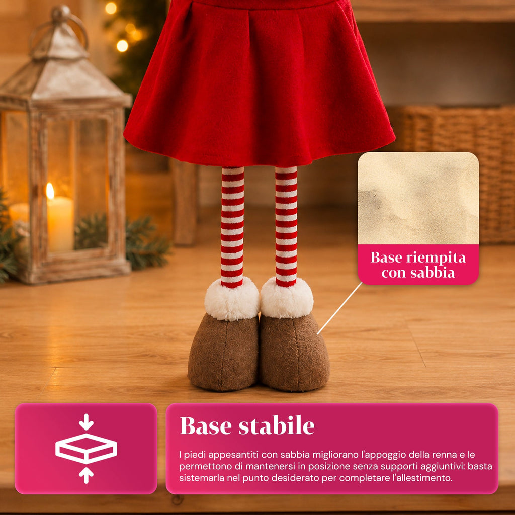 Renna Natalizia Estensibile 45-80 cm con Gambe Telescopiche, Struttura in Ferro – 2 Outfit Scandinavo o Country