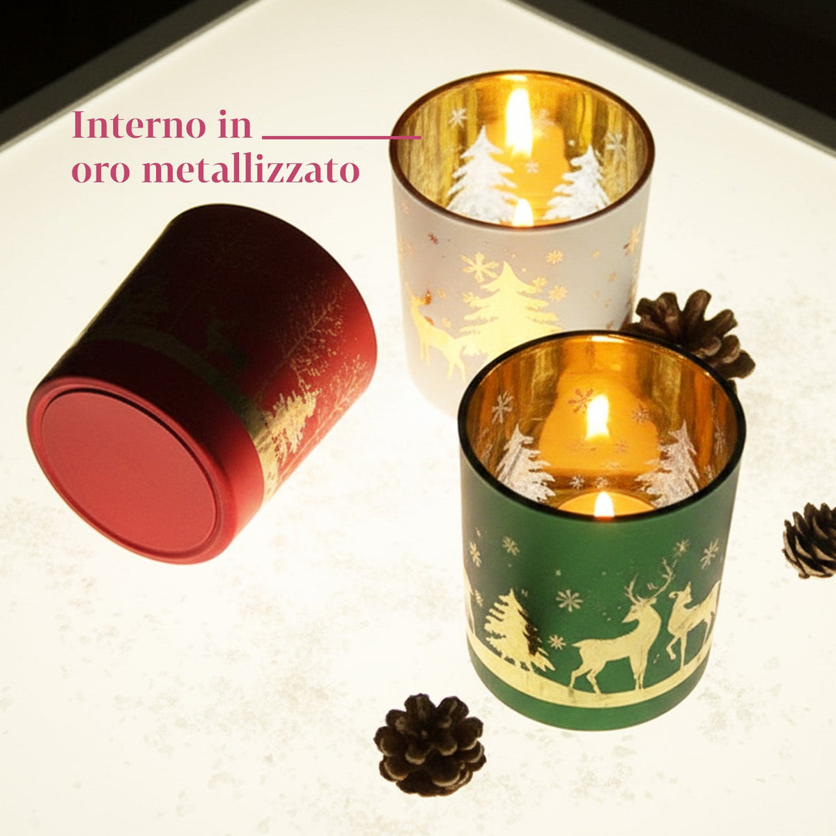 Set di 3  Portacandele Decorativi in Edizione Limitata Natalizia in Vetro