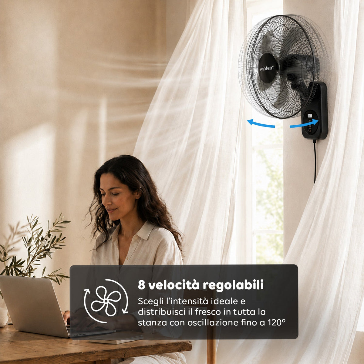 Barrow Ventilatore da Parete Nero 40cm 60W - 8 Velocità con Telecomando e Timer 9h - Oscillazione 120° e Inclinazione 30°