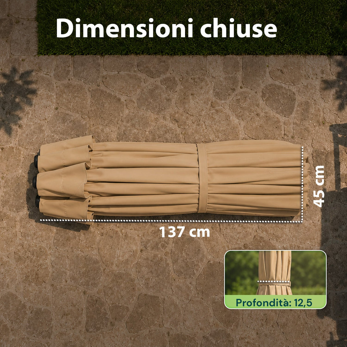 Ombrellone da Giardino Ovale XXL 460x270 in Acciaio al Carbonio e Telo in Poliestere - Altezza 2,45m (Base NON Inclusa)