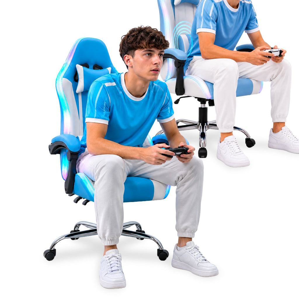 Sedia Gaming Ergonomica con Luci RGB e Cuscino Lombare Massaggiante, Poltrona Ufficio Reclinabile con Telecomando