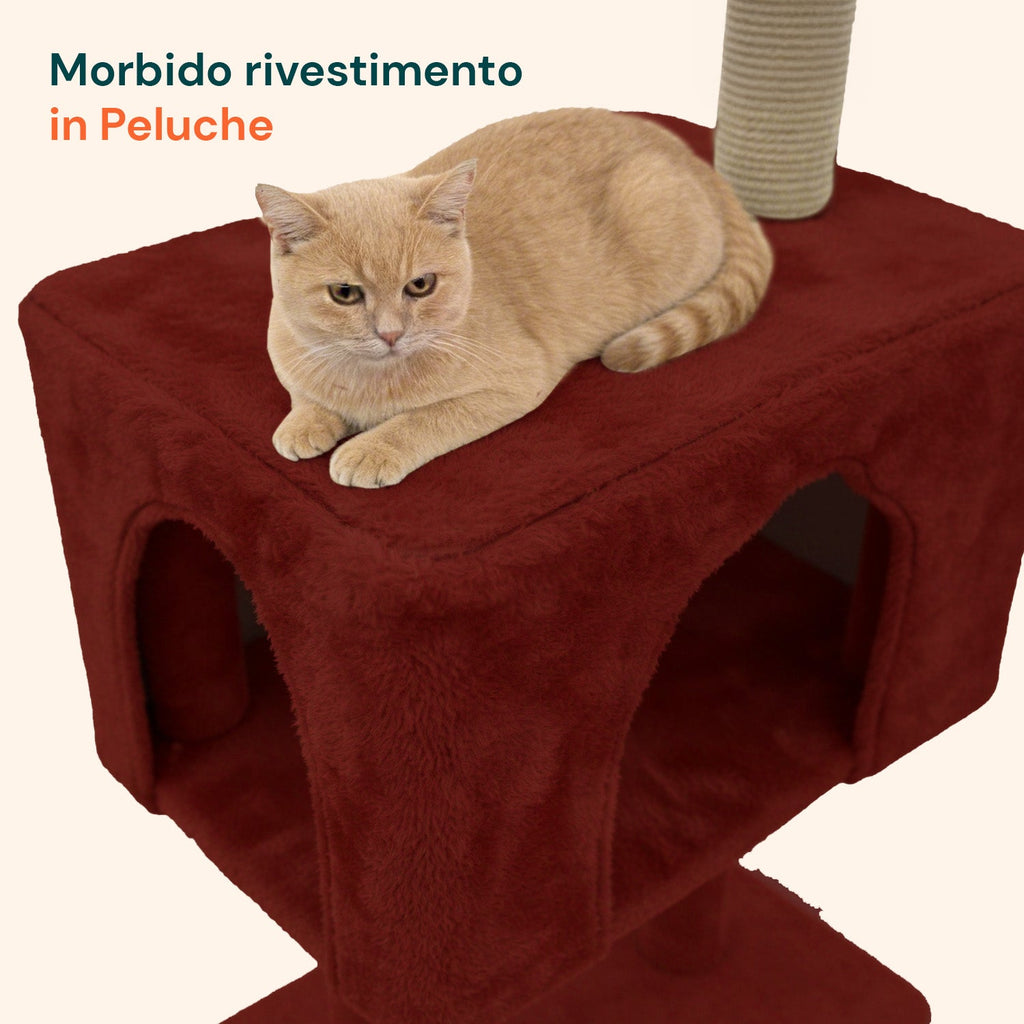 Tiragraffi per gatti 120 cm con cuccia e amaca multilivello