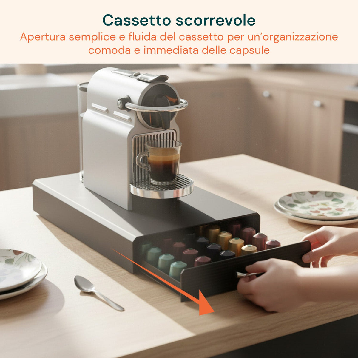 Organizer Capsule Caffè 1 Cassetto Nero Elegante – Capienza 50 Capsule